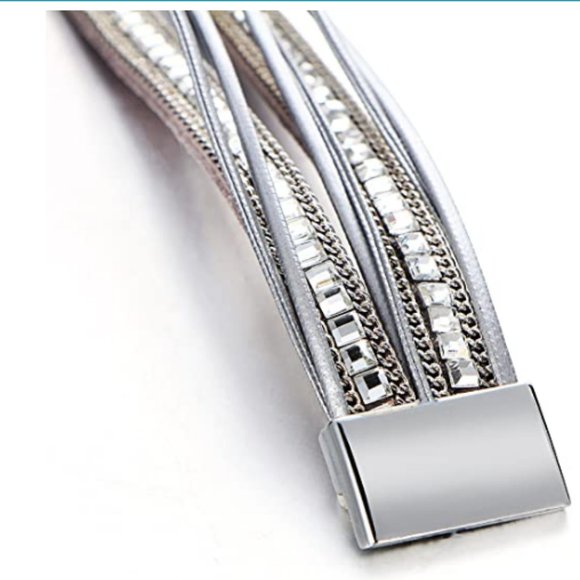 Wrap-Around Crystal Rhinestone Leather Bracelet - Picture 2 of 6